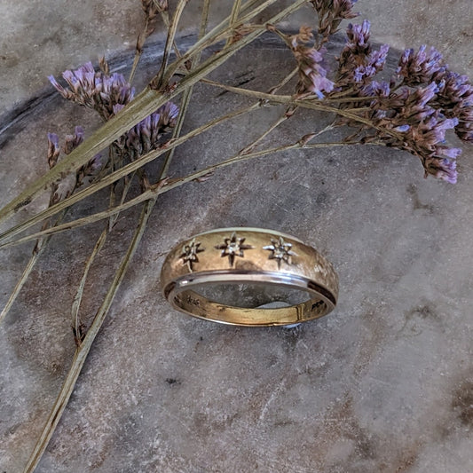 Vintage 14k Yellow and White Gold Ring with Star Bezel Diamond Accents 12US