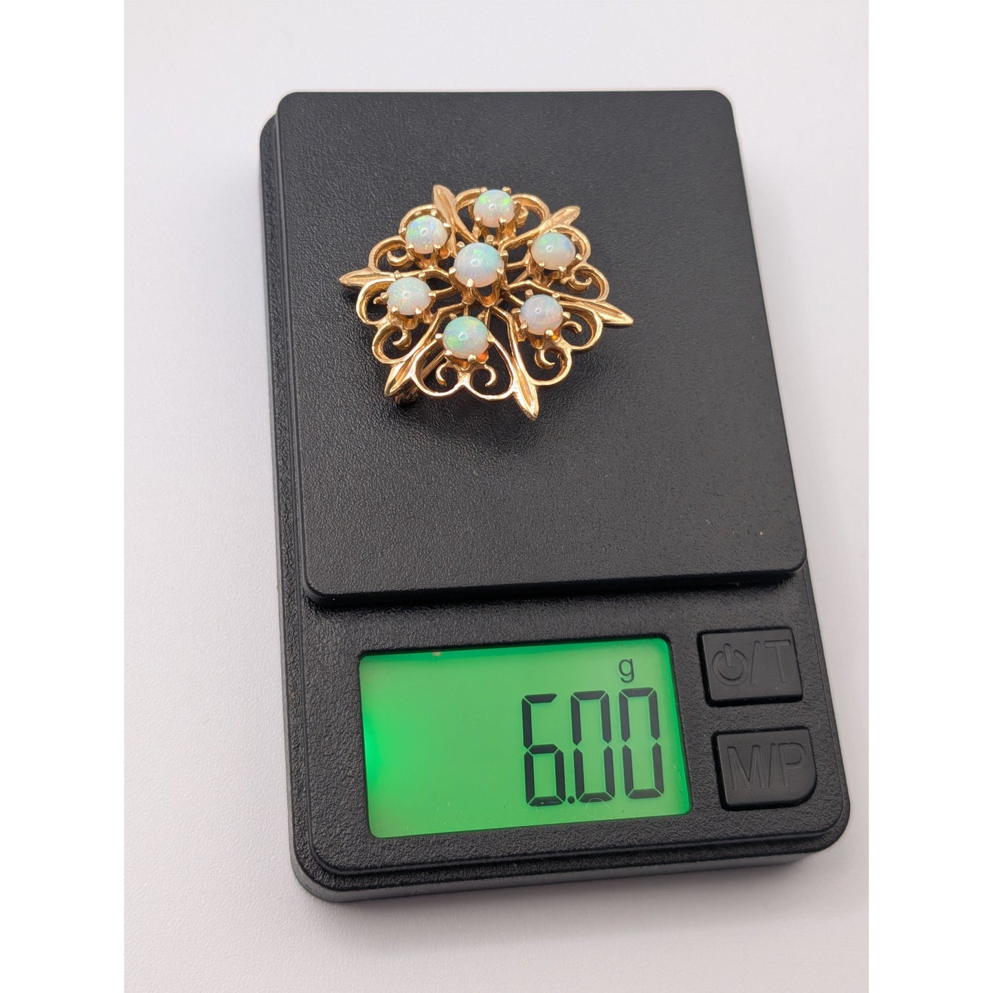 Vintage 14k Yellow Gold Cluster of Opals Flower Brooch or Pendant