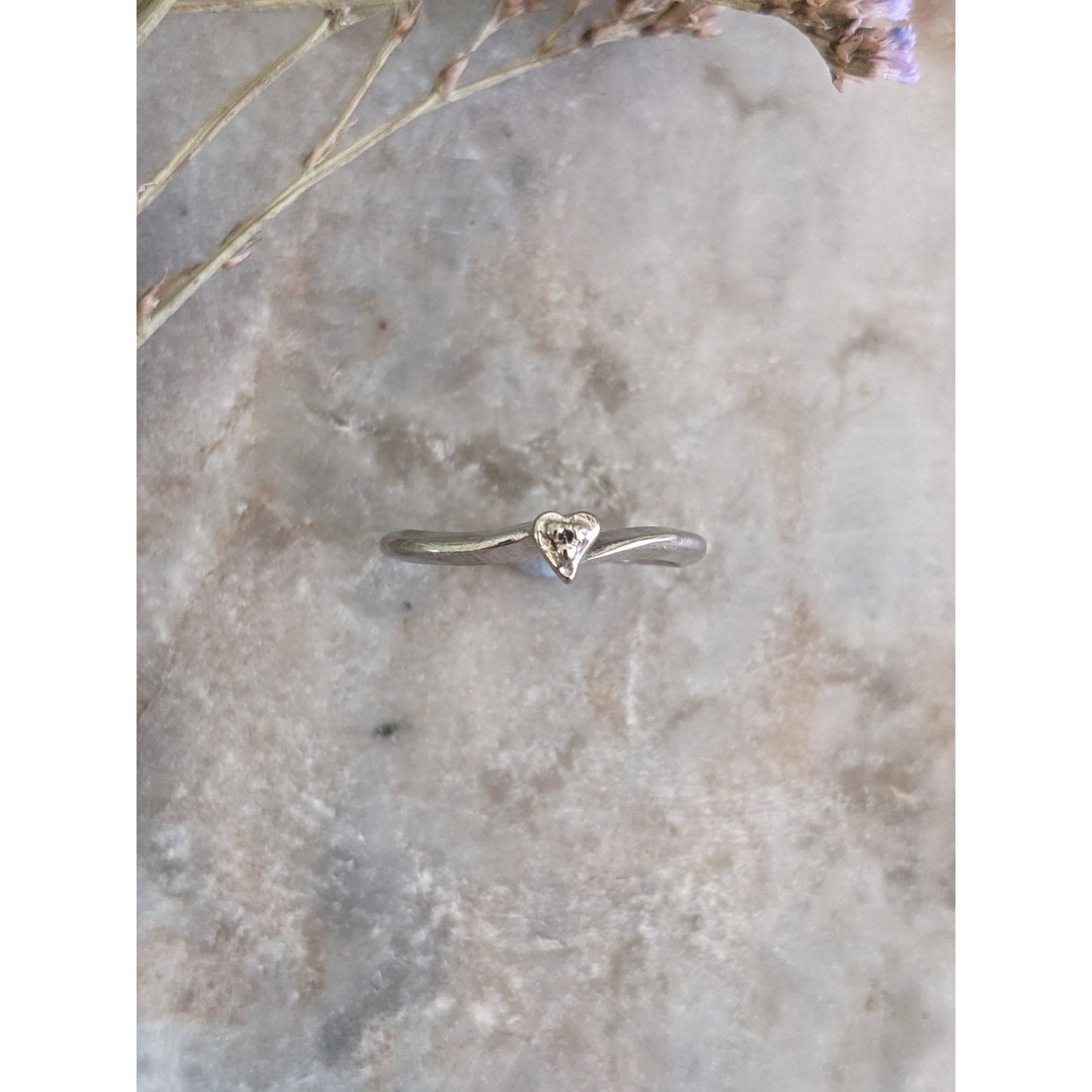 Vintage 10k White Gold SUPER DAINTY MINI Heart Diamond Ring Size 5US