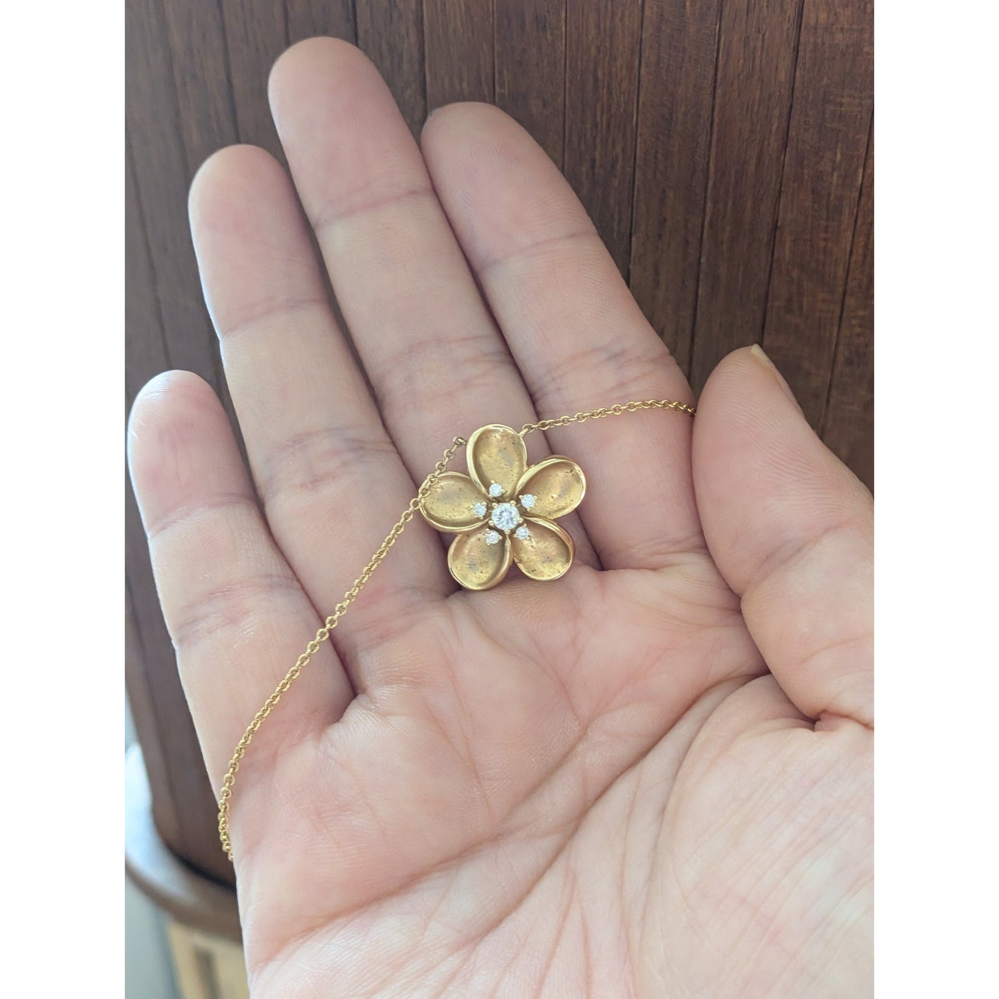 Estate 14k Gold Diamond Flower Pendant Necklace w/ Extender 16 or 18in