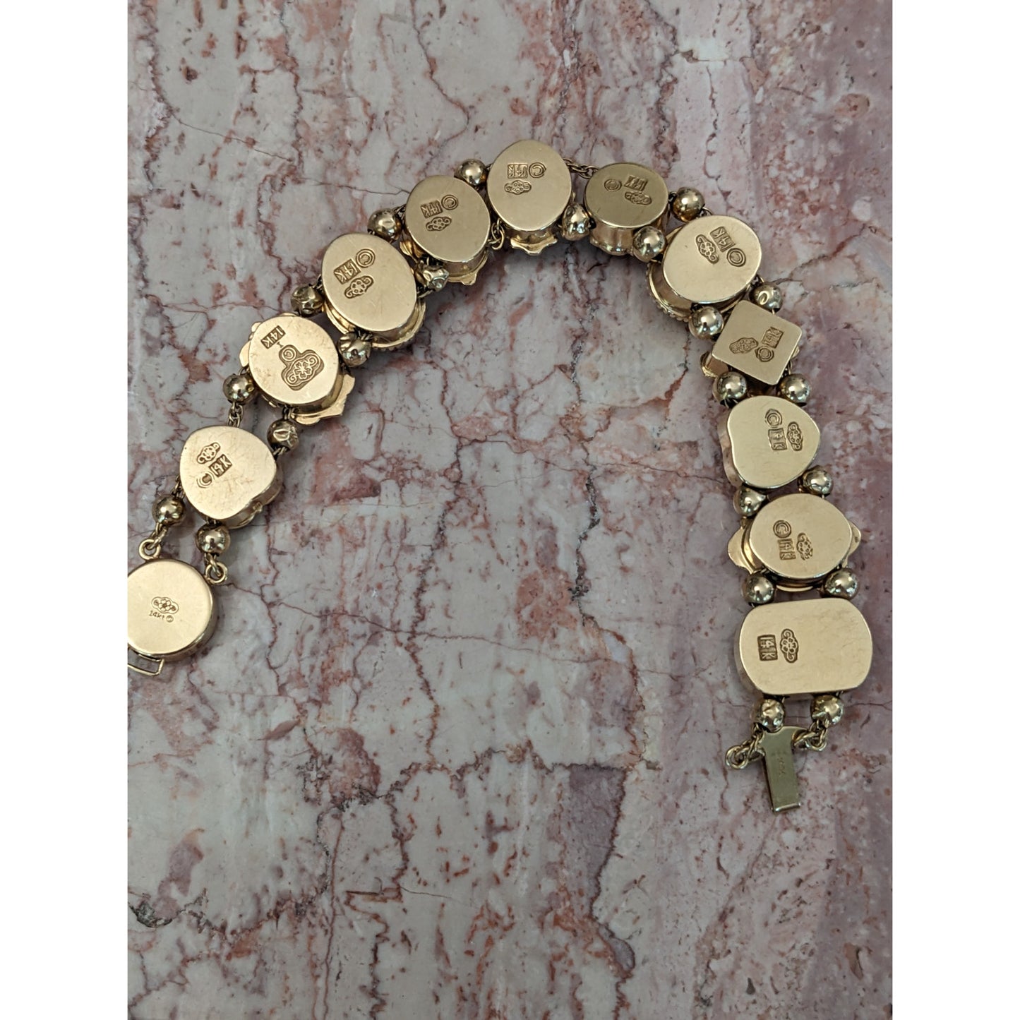 FLAW Vintage 14k Solid Gold Multi-Gemstone Slide Estate Bracelet