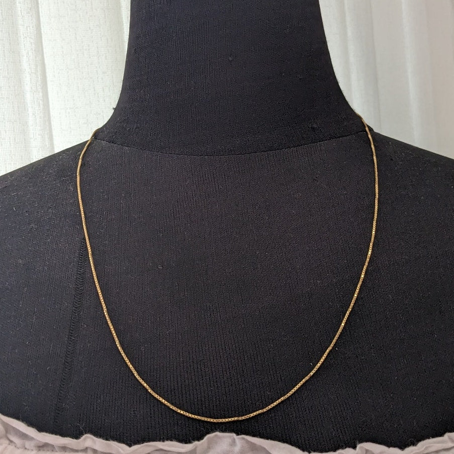 Vintage 14k Yellow Gold Box Chain Simple Necklace 24in