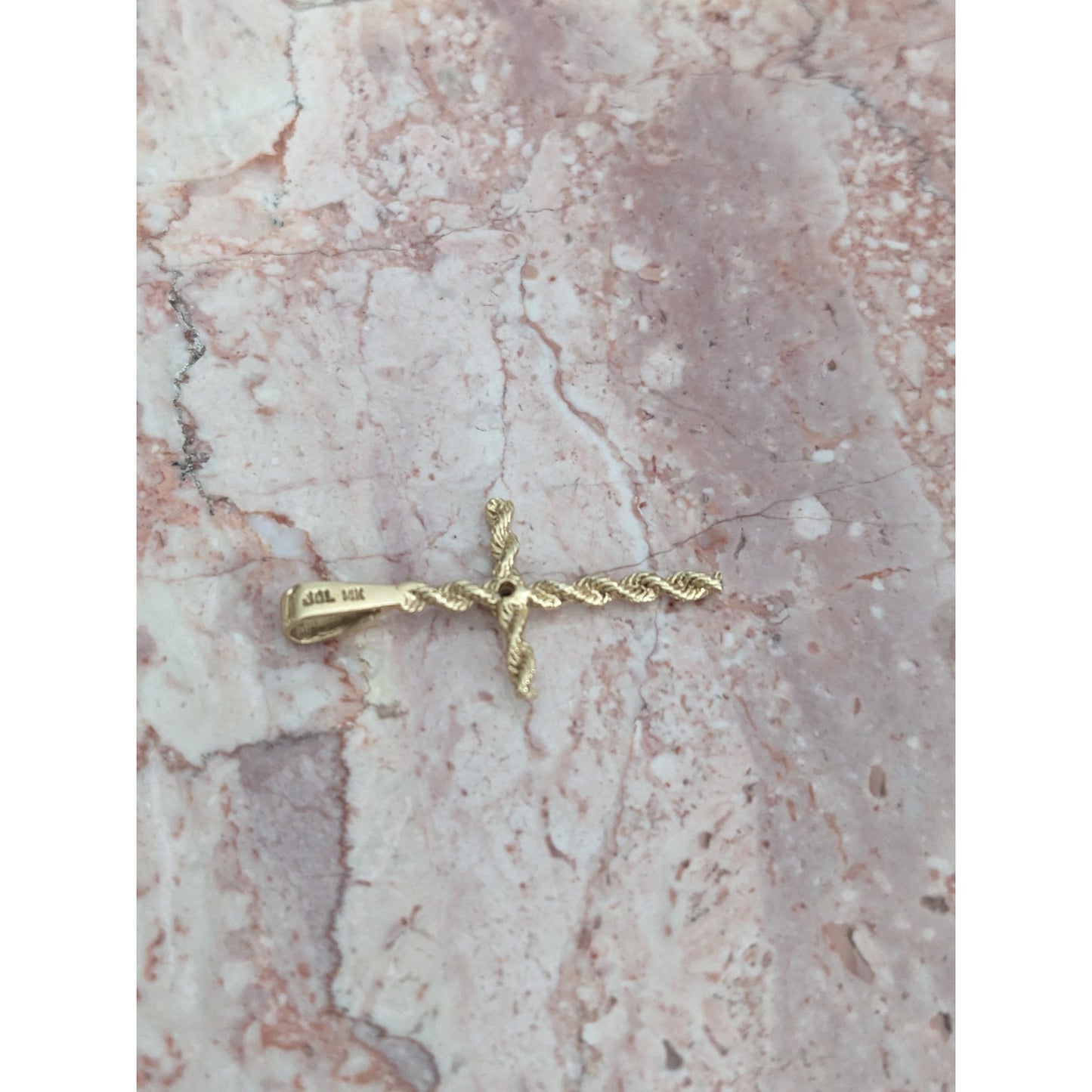 Vintage 14k Yellow Gold Twisted Rope Cross Pendant with Diamond Accent Stone