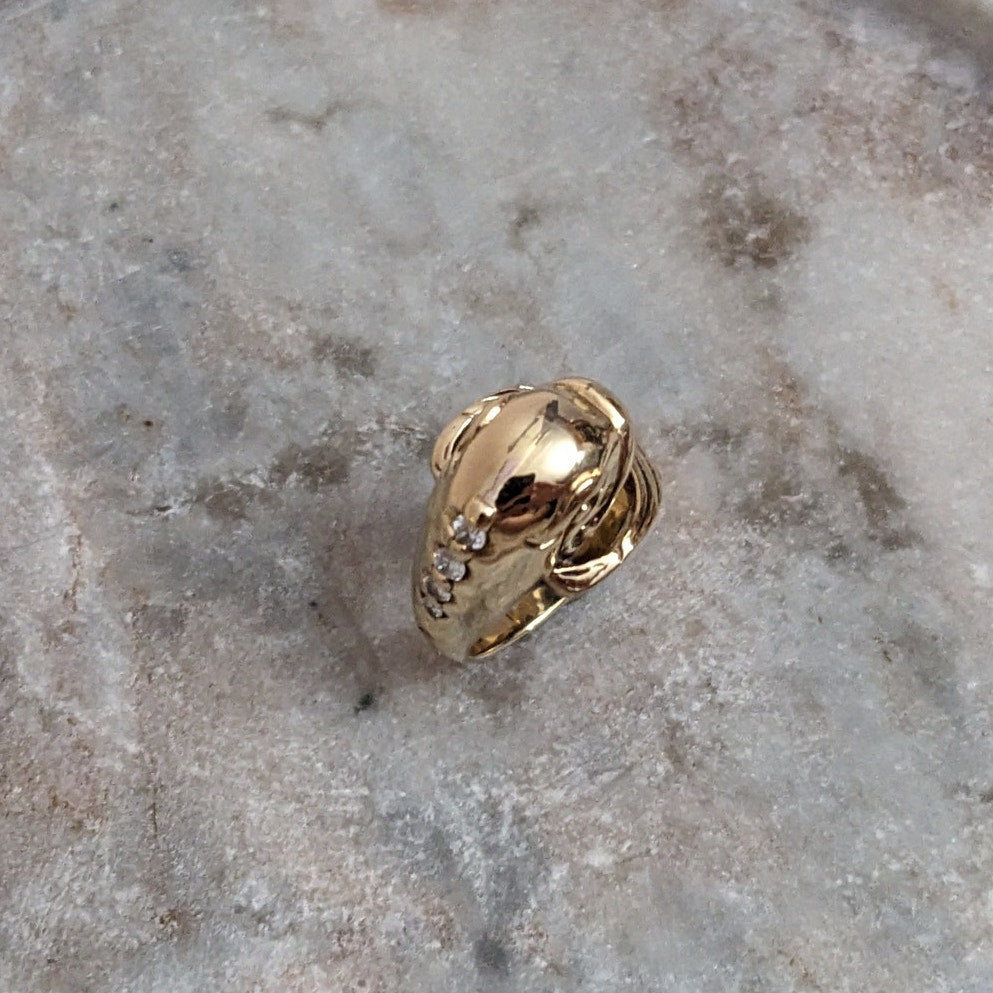 Vintage 10k Yellow Gold Dolphin with Diamond Accent Ring Size 4