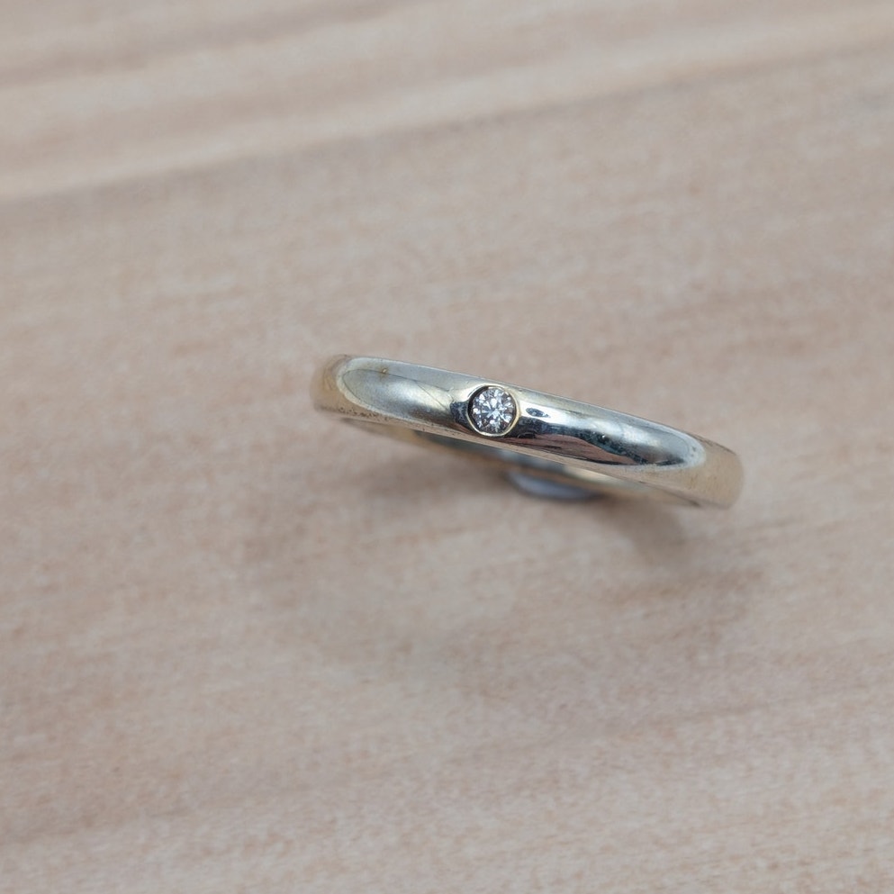 Estate 925 Tiffany & Co Elsa Peretti 2.5mm Size 5 Ring 0.1ct Diamond