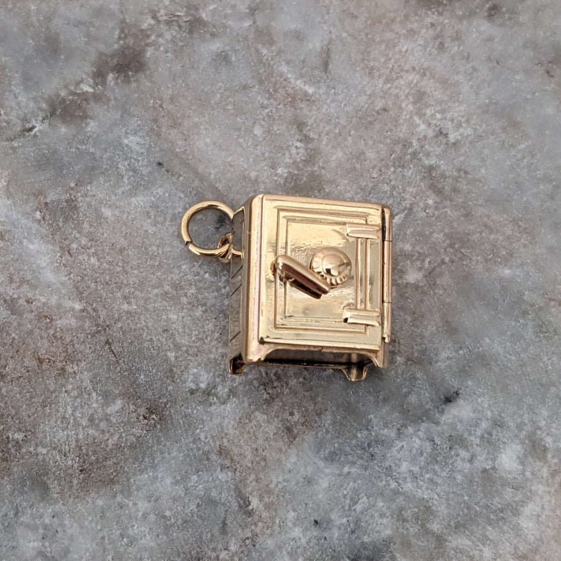 Vintage 14k Yellow Gold Articulated Miniature Safe Vault Charm Pendant