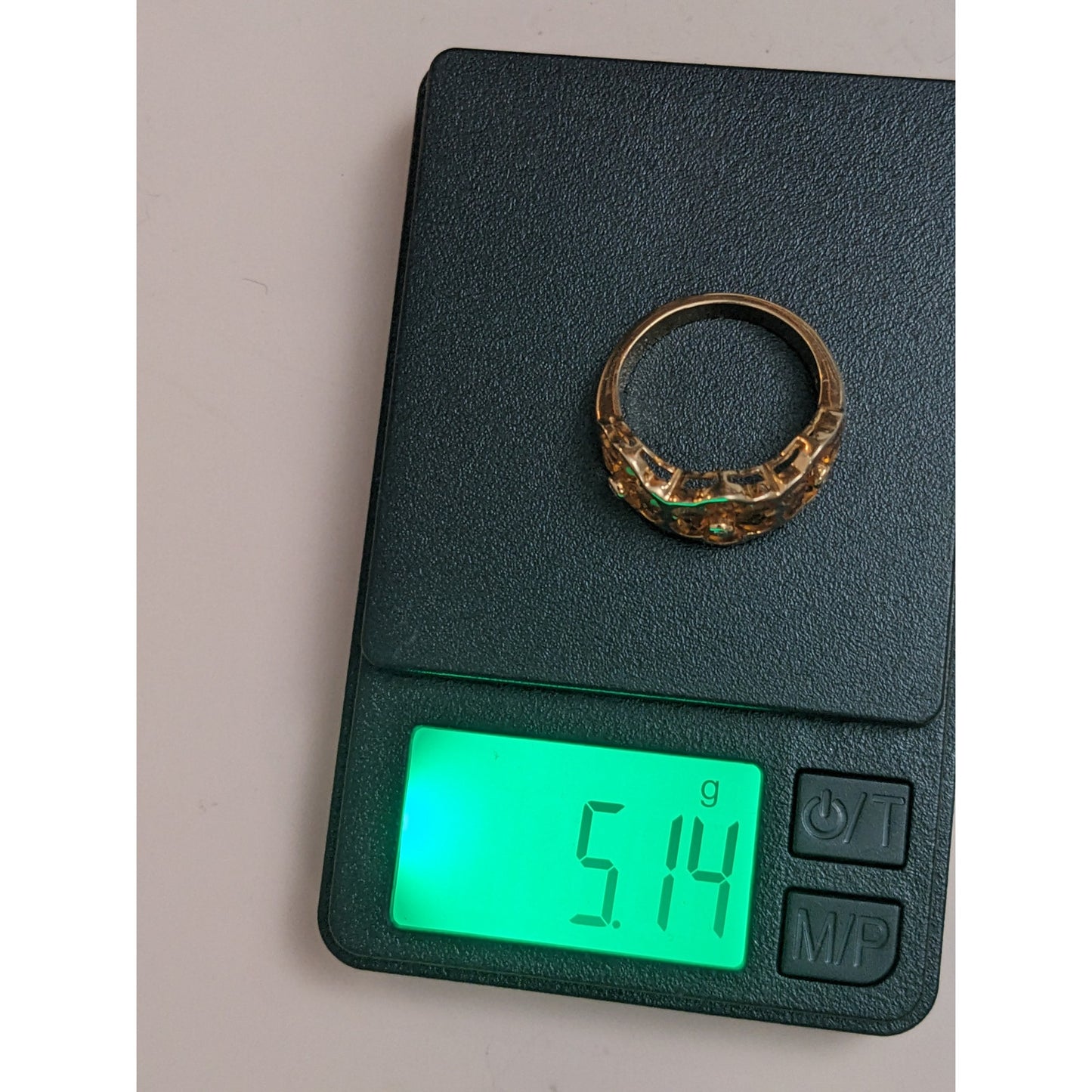 Estate 14k Yellow Gold Triple Citrine Flower Ring Size 6.5 US