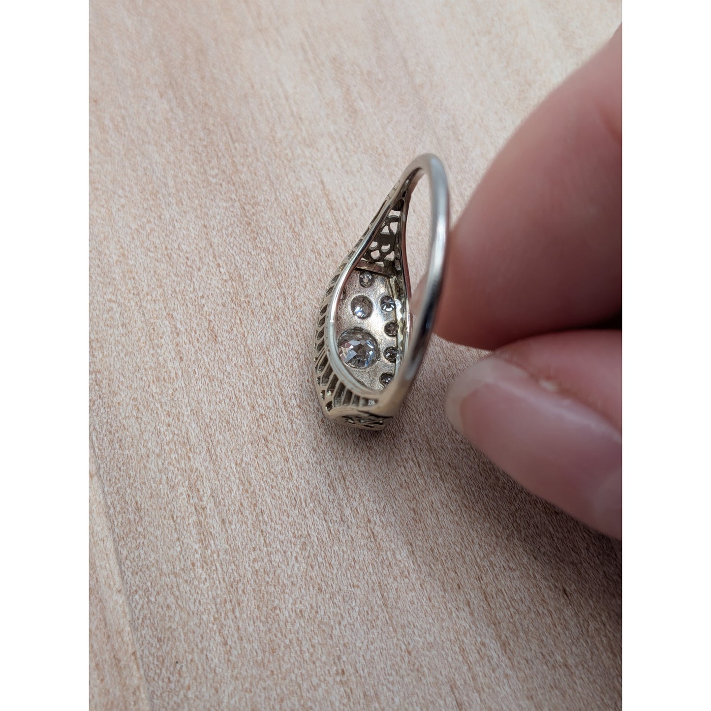 Antique 18k White Gold Cluster Ring Size 5.25 w/ 0.75cttw Diamonds