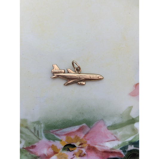 Vintage 14k Yellow Gold Let Airliner Plane Pendant (one sided)