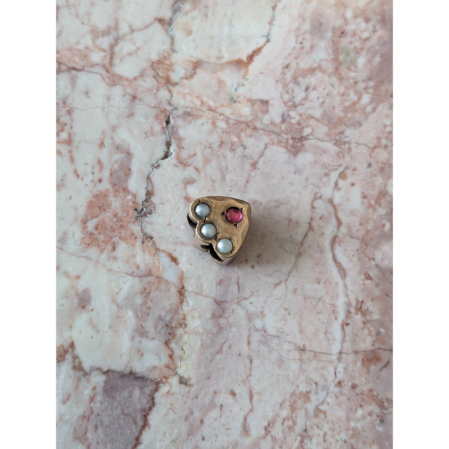 Vintage Unmarked 10k Gold Heart Shaped SLider Charm with Pink and White Stones