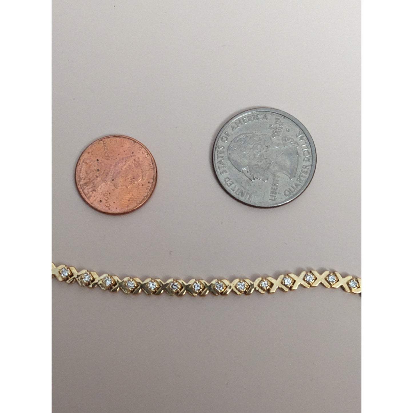 Vintage 14k Yellow Gold XOXO Diamond Tennis Bracelet 7in