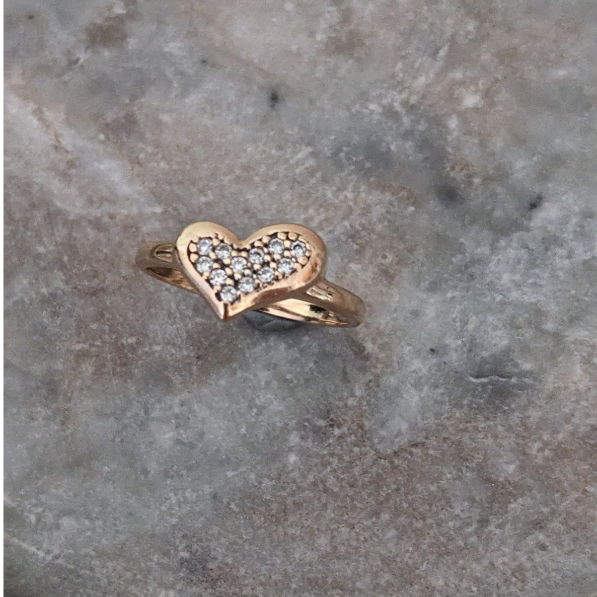 Vintage 14k Rose Gold Heart with White Stone Accents Cluster Ring Size 5.5