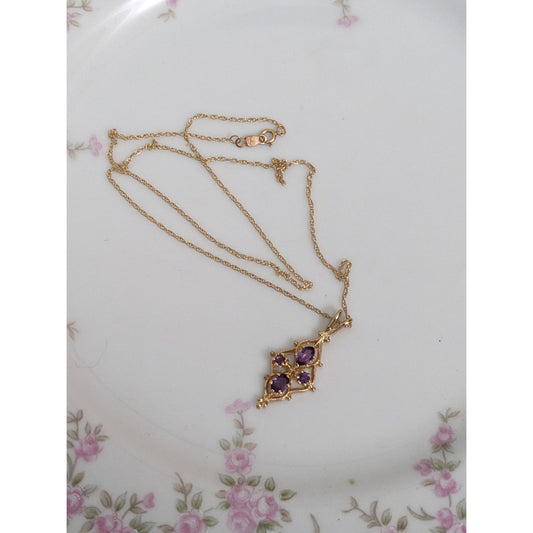 Estate 14k Yellow Gold 16in Necklace with Purple Amethyst Pendant