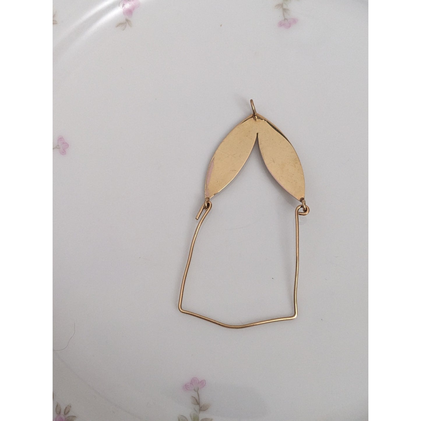 Vintage 14k Yellow Gold Two Leaf Charm Holder Pendant