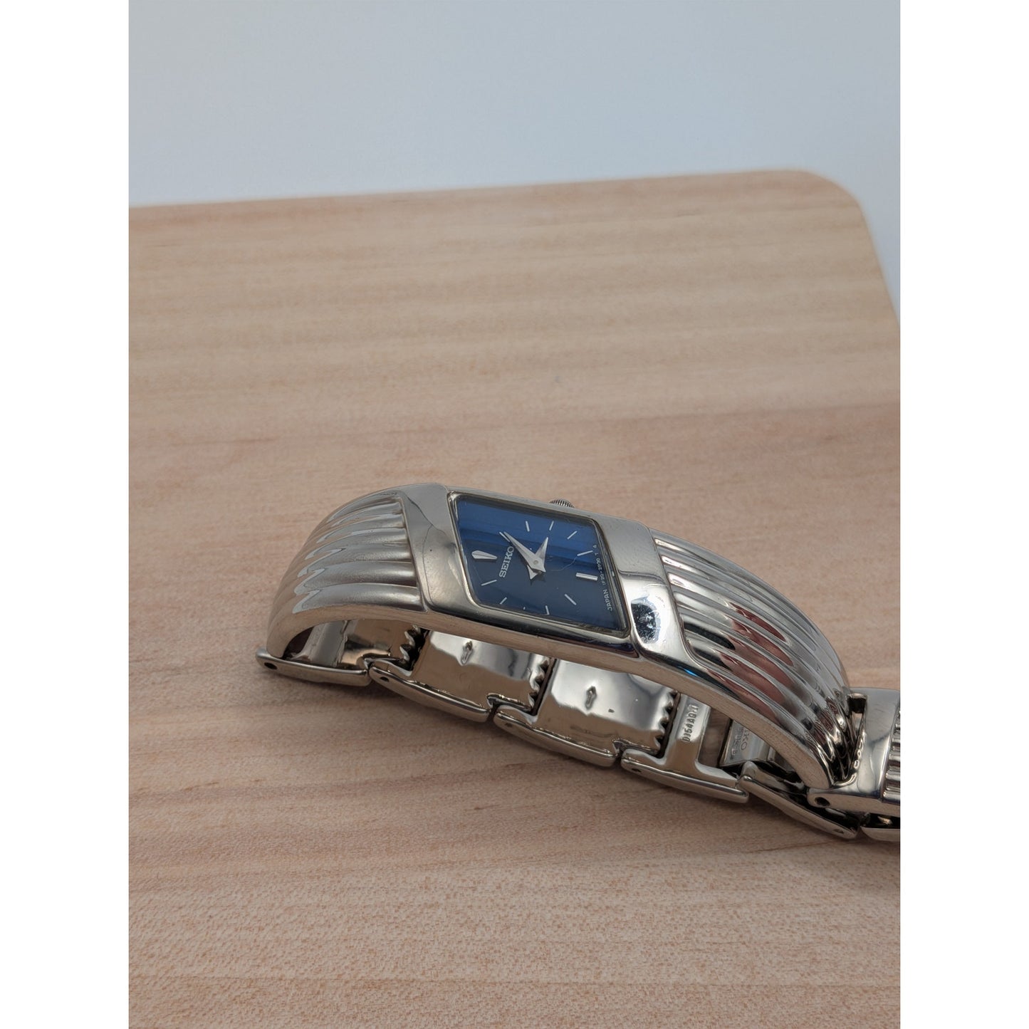 Vintage Seiko Rivoli Silver Tone Asymmetrical Watch Dark Blue Dial
