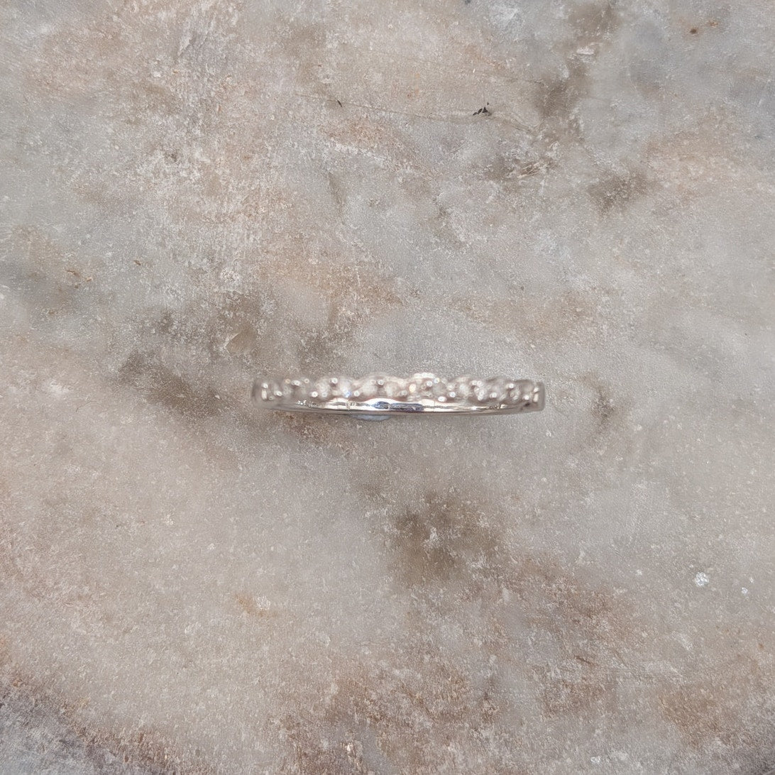 Preowned 10k Solid White Gold Dainty Wave Stacker Ring Size 6.75 Diamond Accents