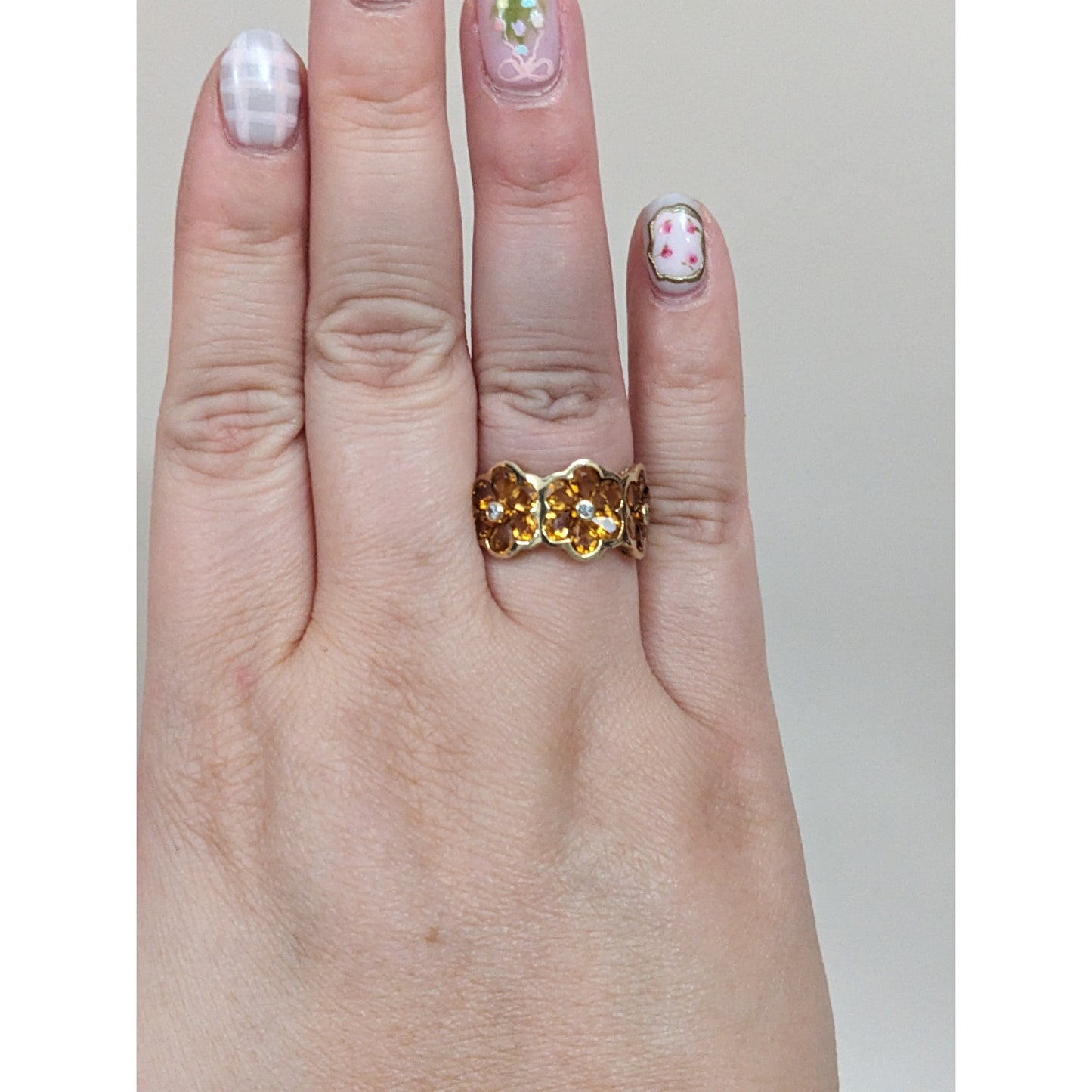 Estate 14k Yellow Gold Triple Citrine Flower Ring Size 6.5 US