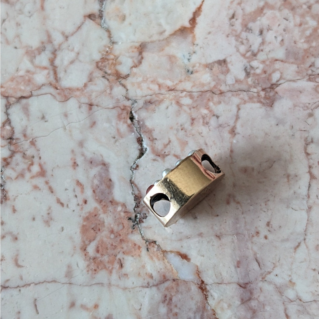 Vintage Unmarked 10k Gold Oval Slider Charm with Pink and White Stones