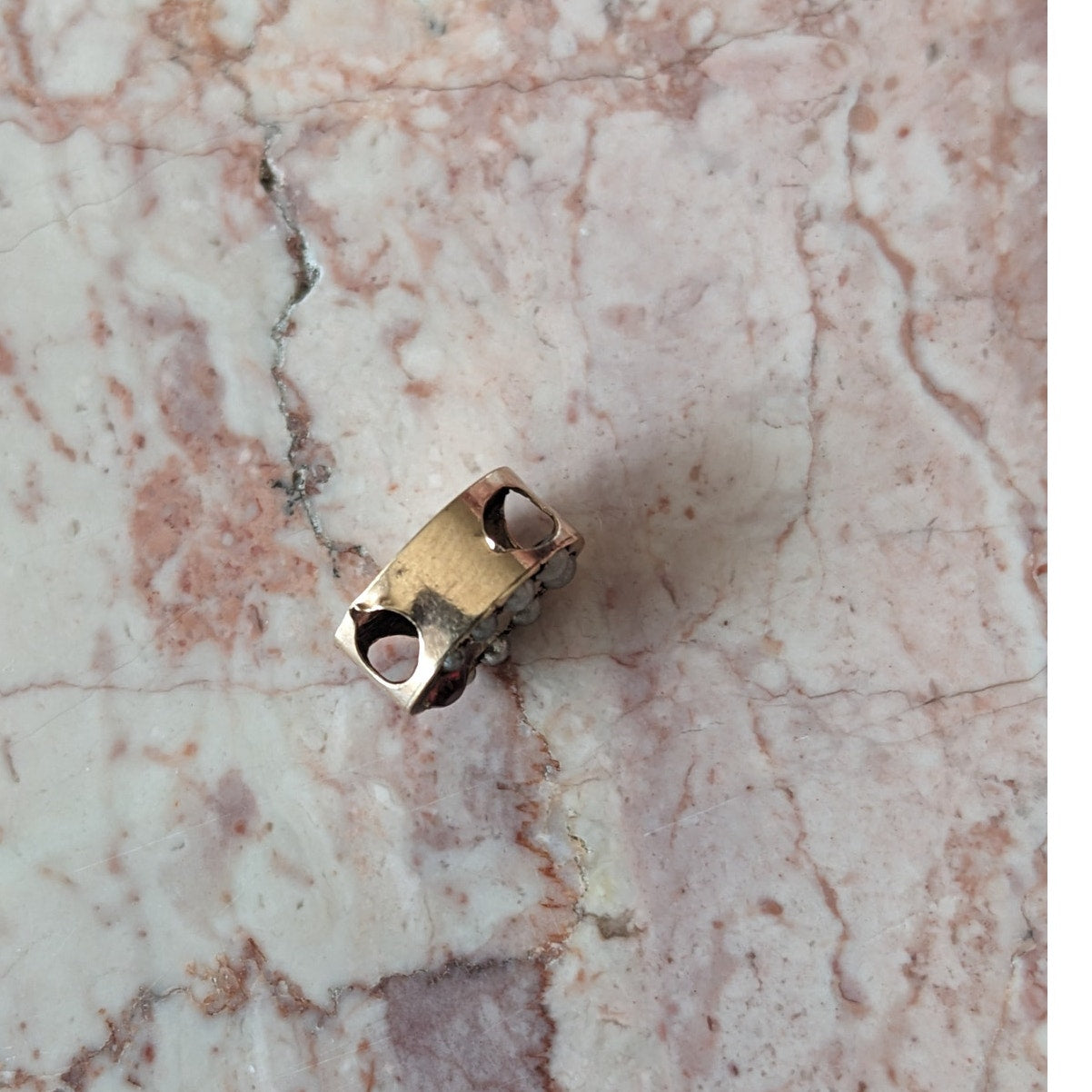 Vintage Unmarked 10k Gold Oval Slider Charm with Pink and White Stones