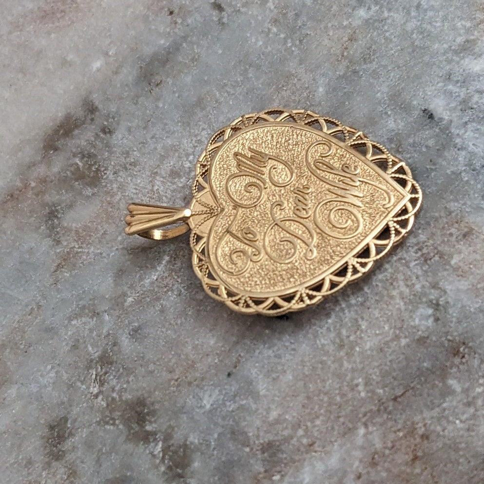 Vintage 14k Gold Heart Pendant "To My Dear Wife" & "With All My Love 4 Ever"