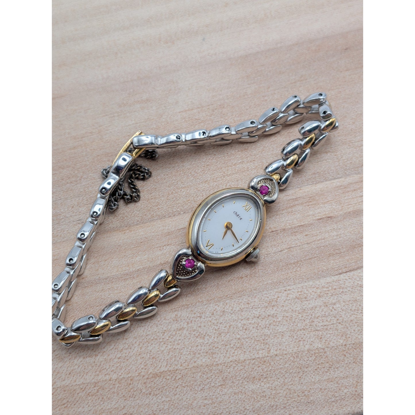 Vintage Citizen Chere Dainty Two Tone Bracelet Watch with Pink Stones