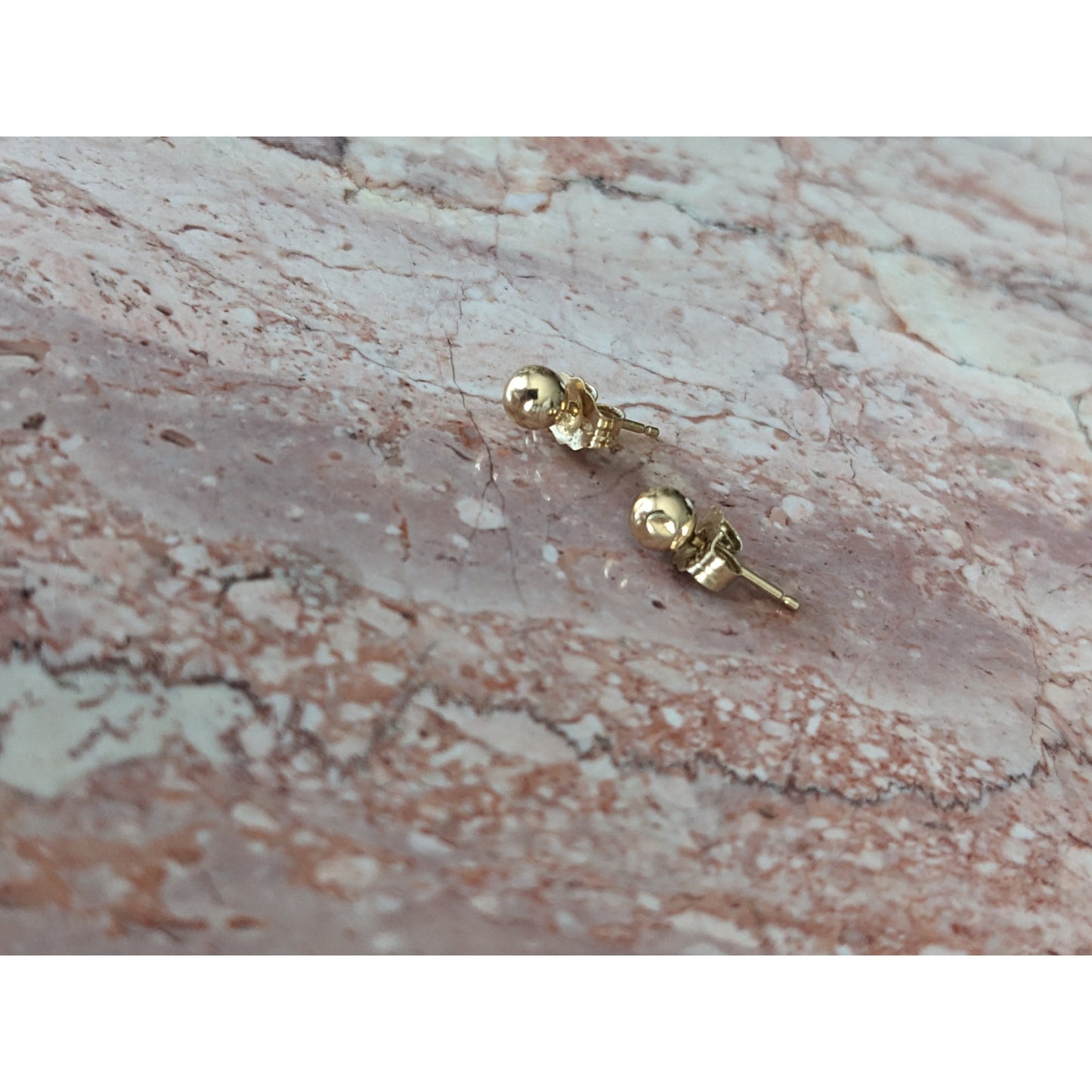 Estate 14k Yellow Gold Hollow DAINTY SUPER TINY Simple Ball Stud Earrings