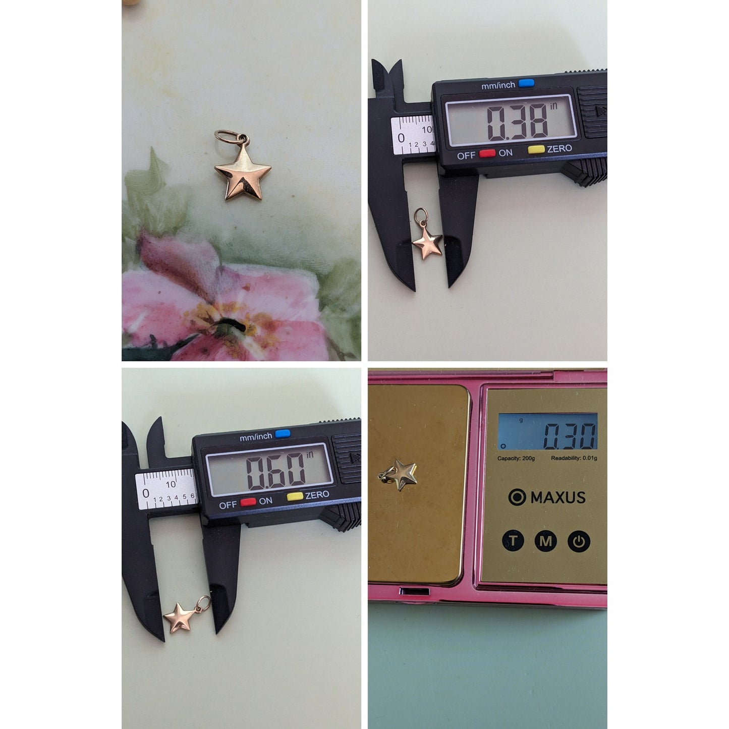 Vintage Unmarked 14k Solid Yellow Gold Dainty Mini Charm (Star, Ball, Heart)