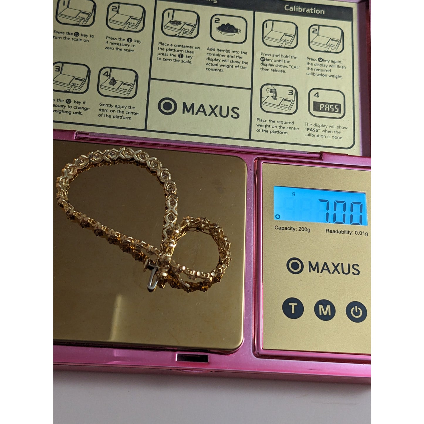 Vintage 14k Yellow Gold XOXO Diamond Tennis Bracelet 7in