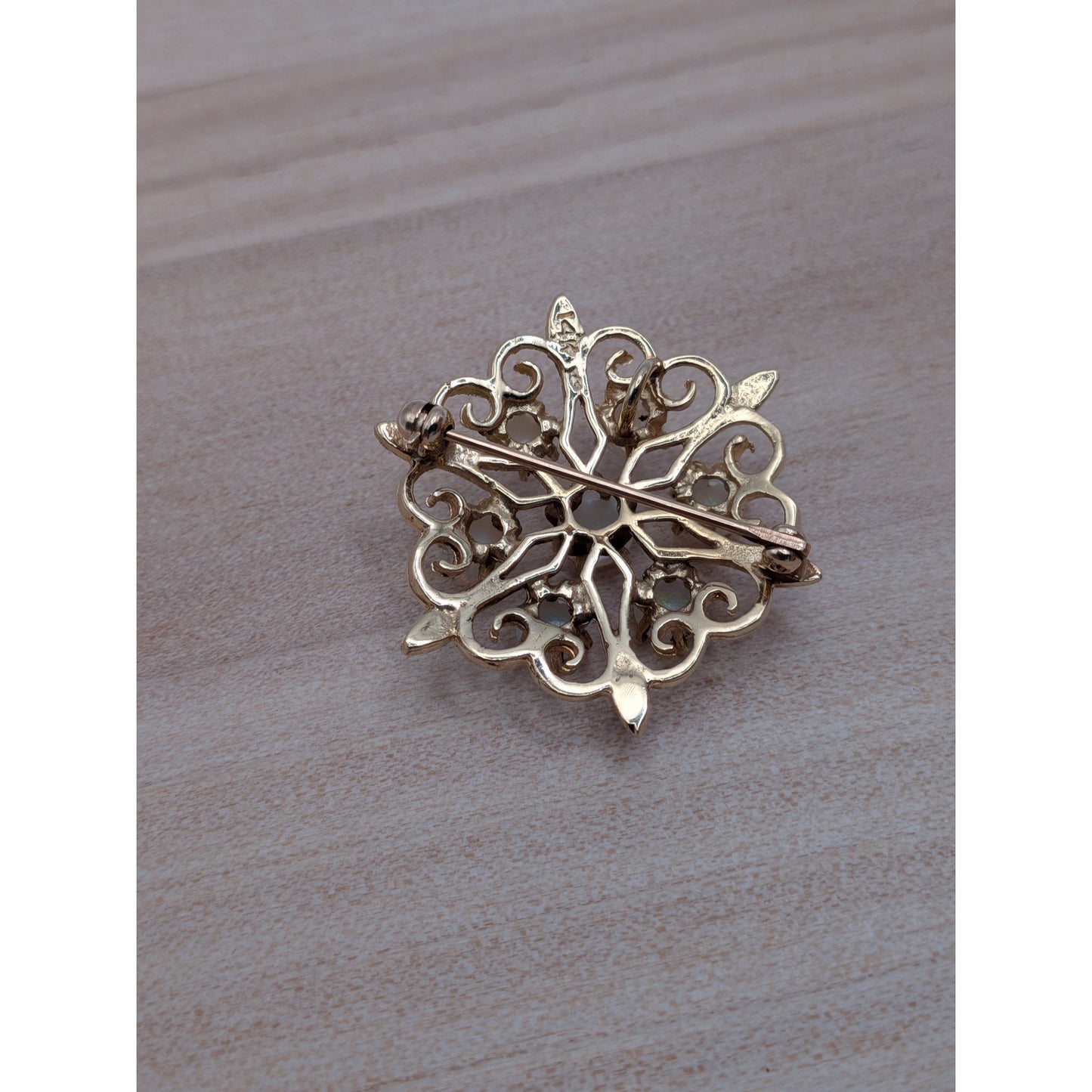 Vintage 14k Yellow Gold Cluster of Opals Flower Brooch or Pendant