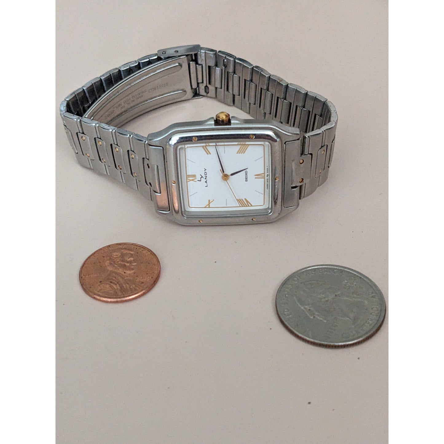 Vintage Andre Mouche Silver Tone Bangle Watch with Blue Floral Enamel Working