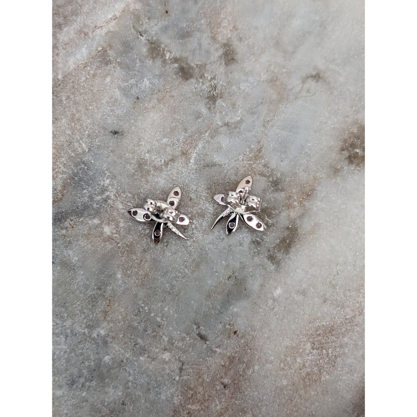 Estate 14k Gold Pink Sapphires and Diamond Dragonfly Stud Earrings