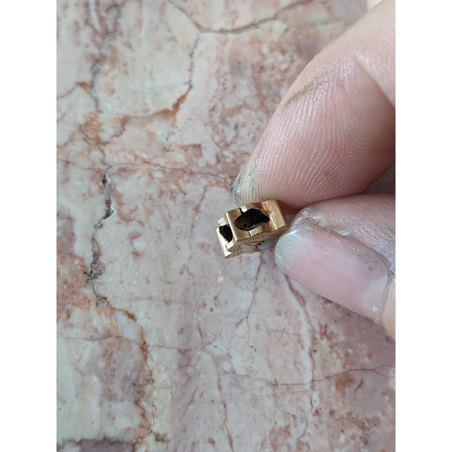 Vintage Unmarked 10k Gold Dainty Slider Charm with Faux Opal