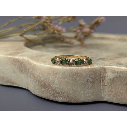 Vintage Estate 10K Yellow Gold Emerald & Diamond Half Eternity Band