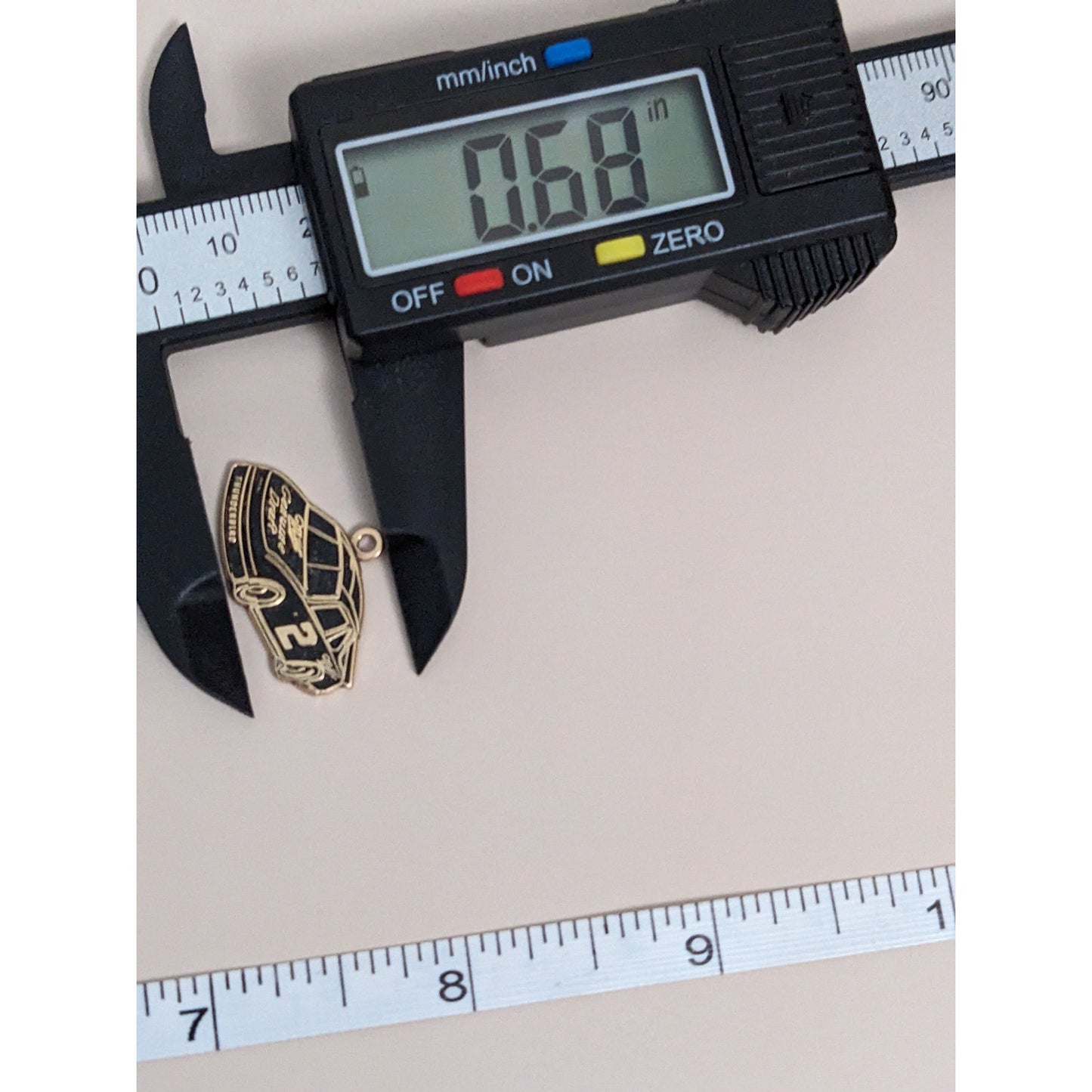 Estate 14k Yellow Gold with Black Enamel Nascar Thunderbird Pendant