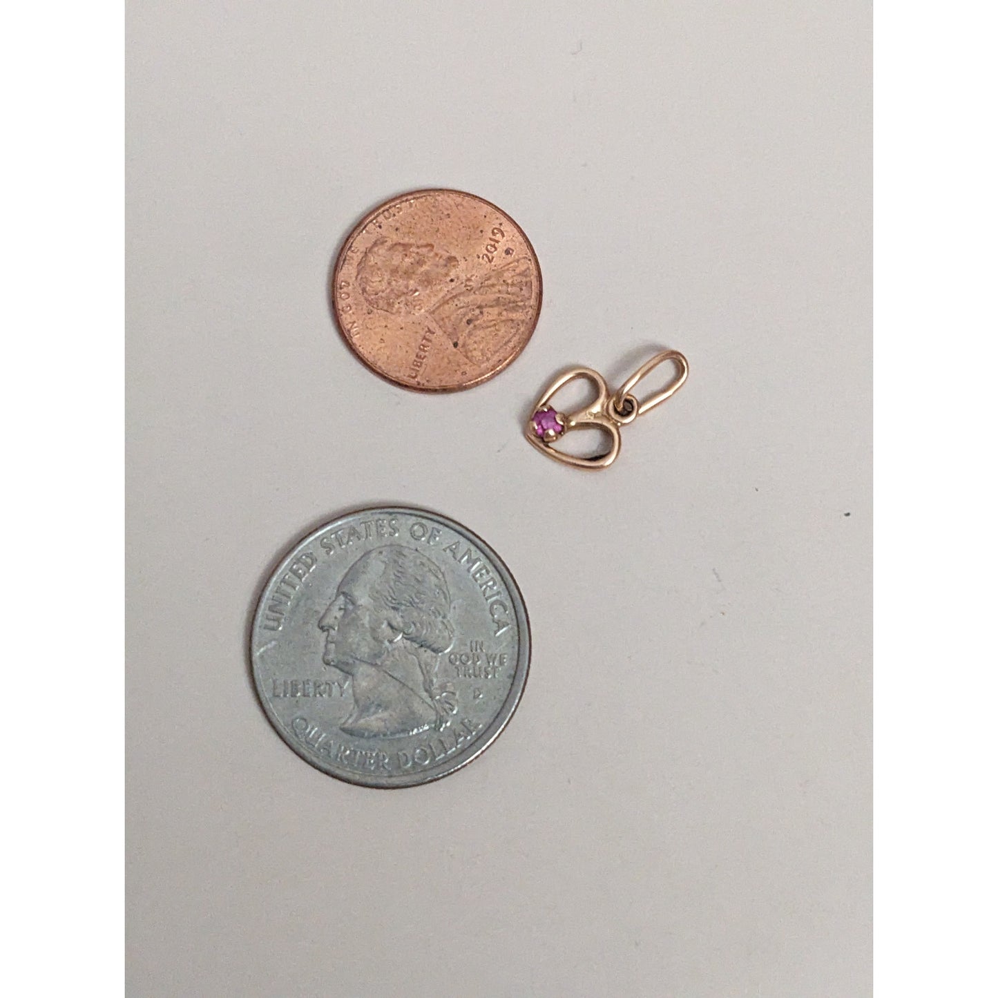 Vintage 14k Rose Gold Ultra Tiny Dainty Heart with Lab Ruby Charm