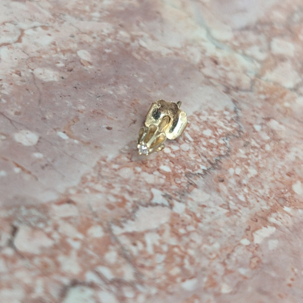 Estate 14k Gold Super Tiny Single Diamond Flower Stud Earring SINGLE PIECE