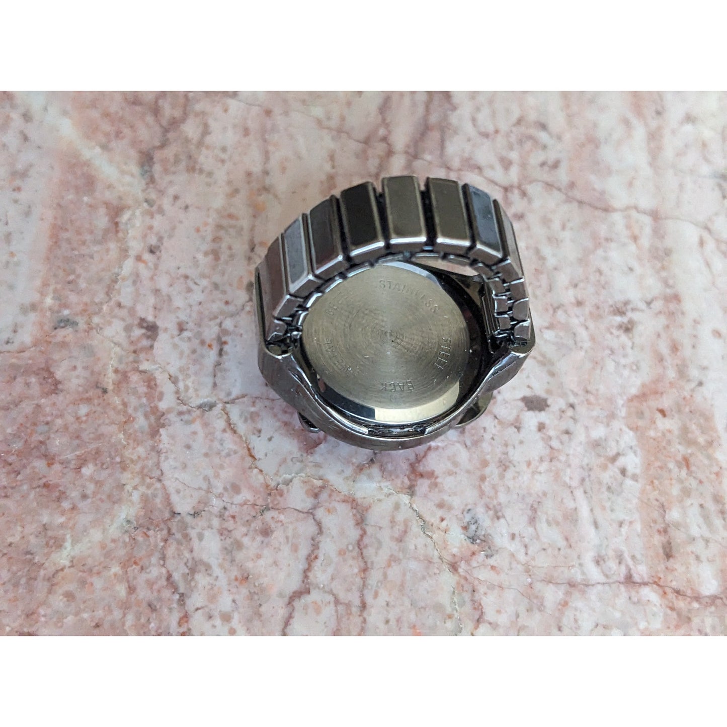 Preowned Patina Silver Tone Ring Watch with Dolphin Working
