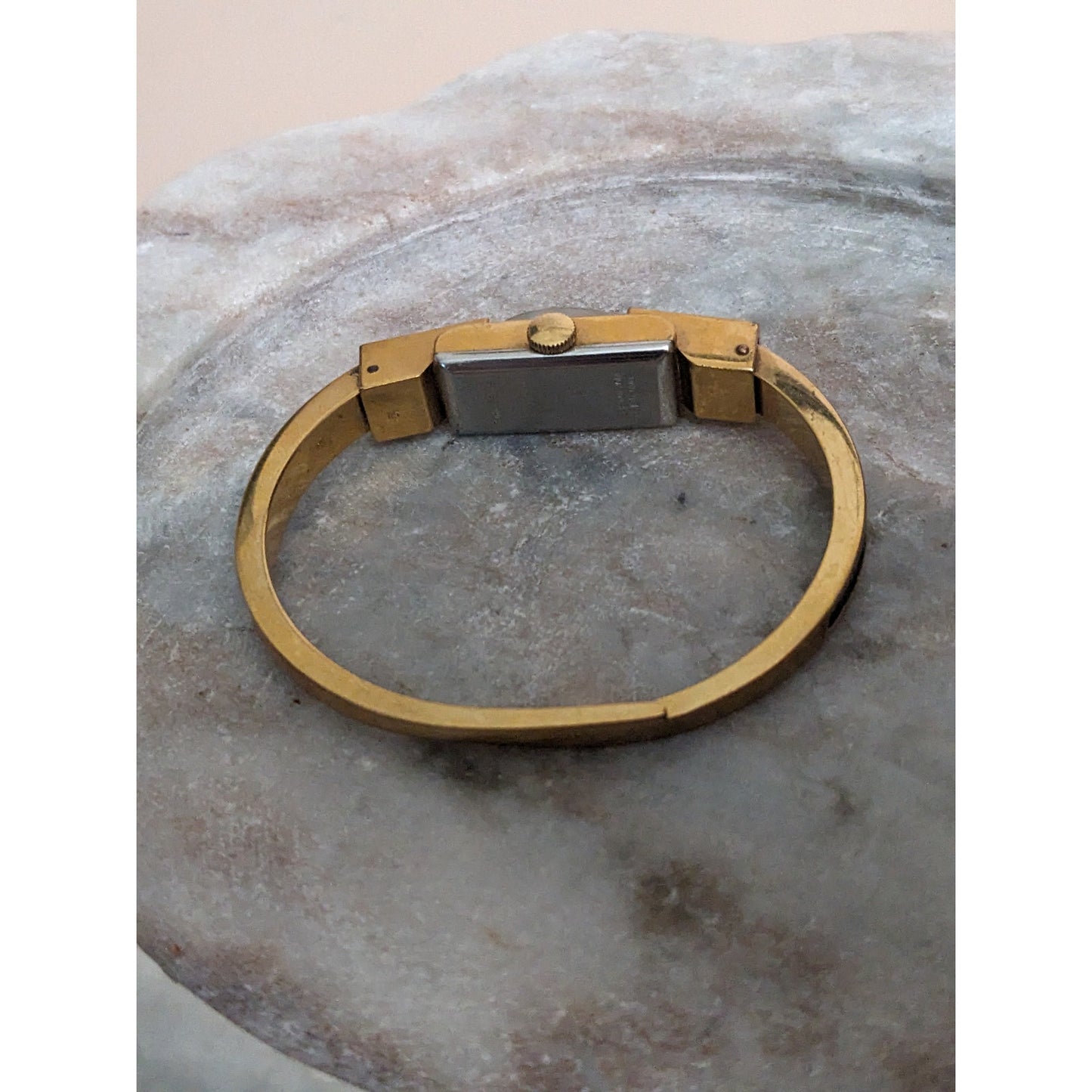 Vintage Andre Mouche Silver Tone Bangle Watch with Blue Floral Enamel Working