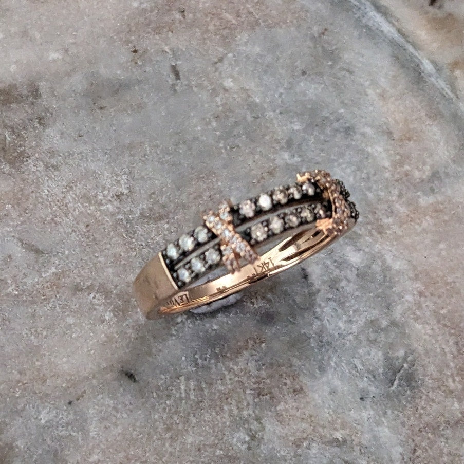 Estate 14k Rose Gold Le Vian Light Brown Diamond Ring Size 12
