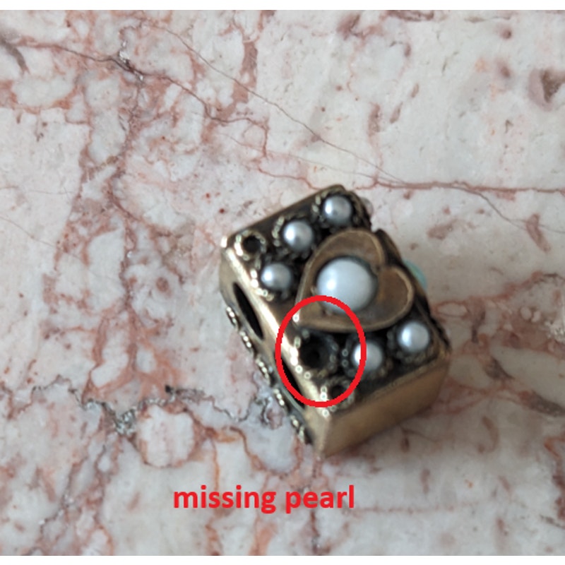 FLAW Vintage Unmarked 10k Gold Slide Charm with Faux Pearls