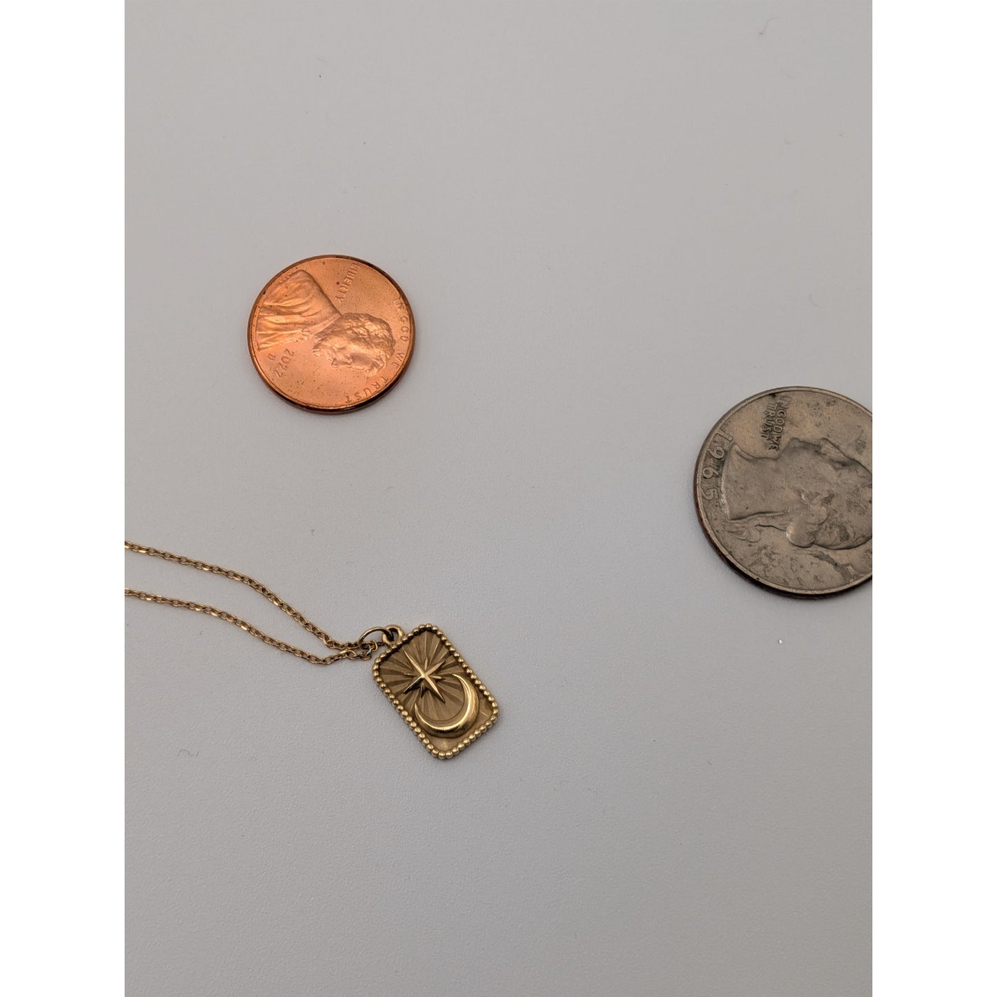 Estate 14k Yellow Gold Celestial Moon and Star Pendant Necklace