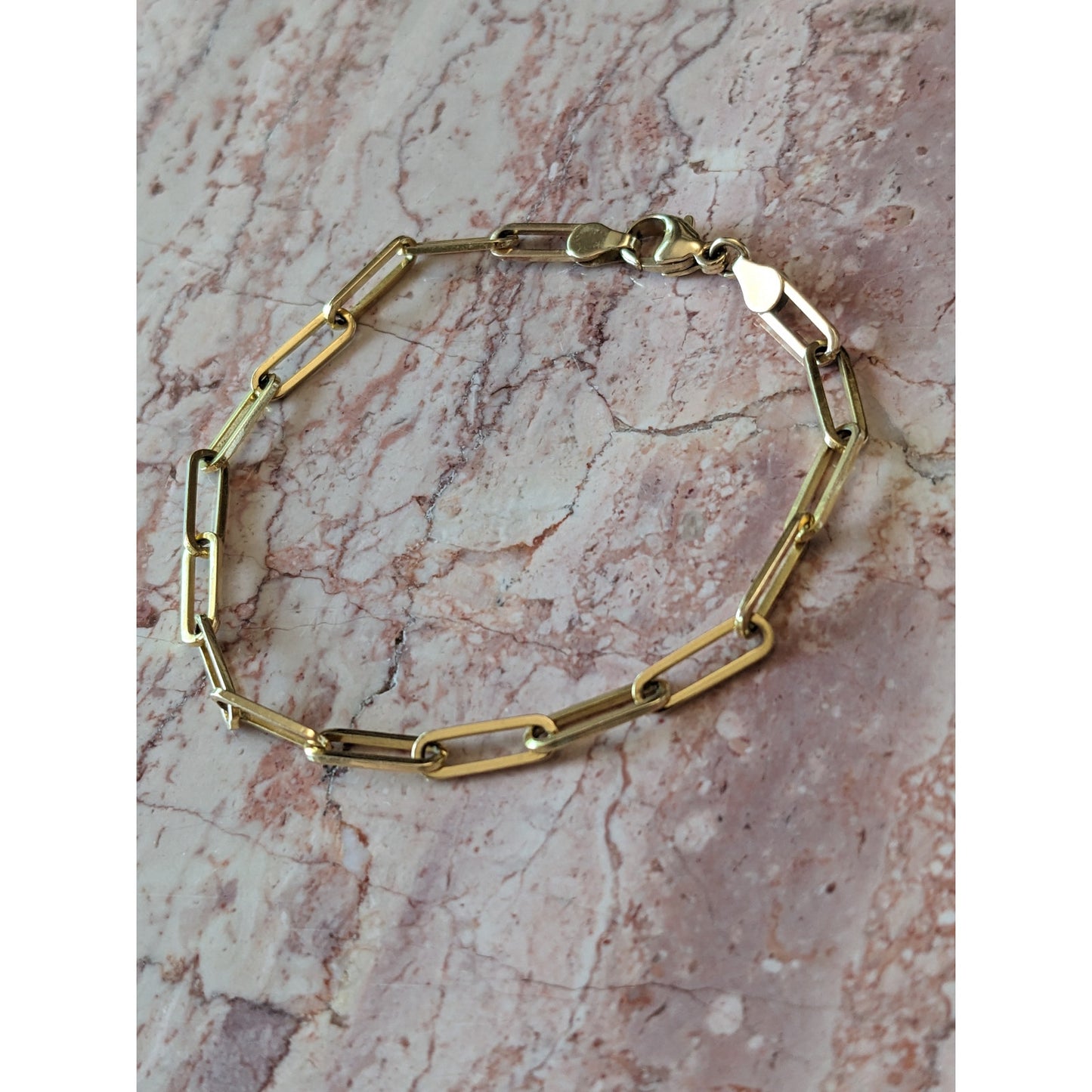 Vintage 14k Yellow Gold Thin Paperclip Chain Bracelet 7in