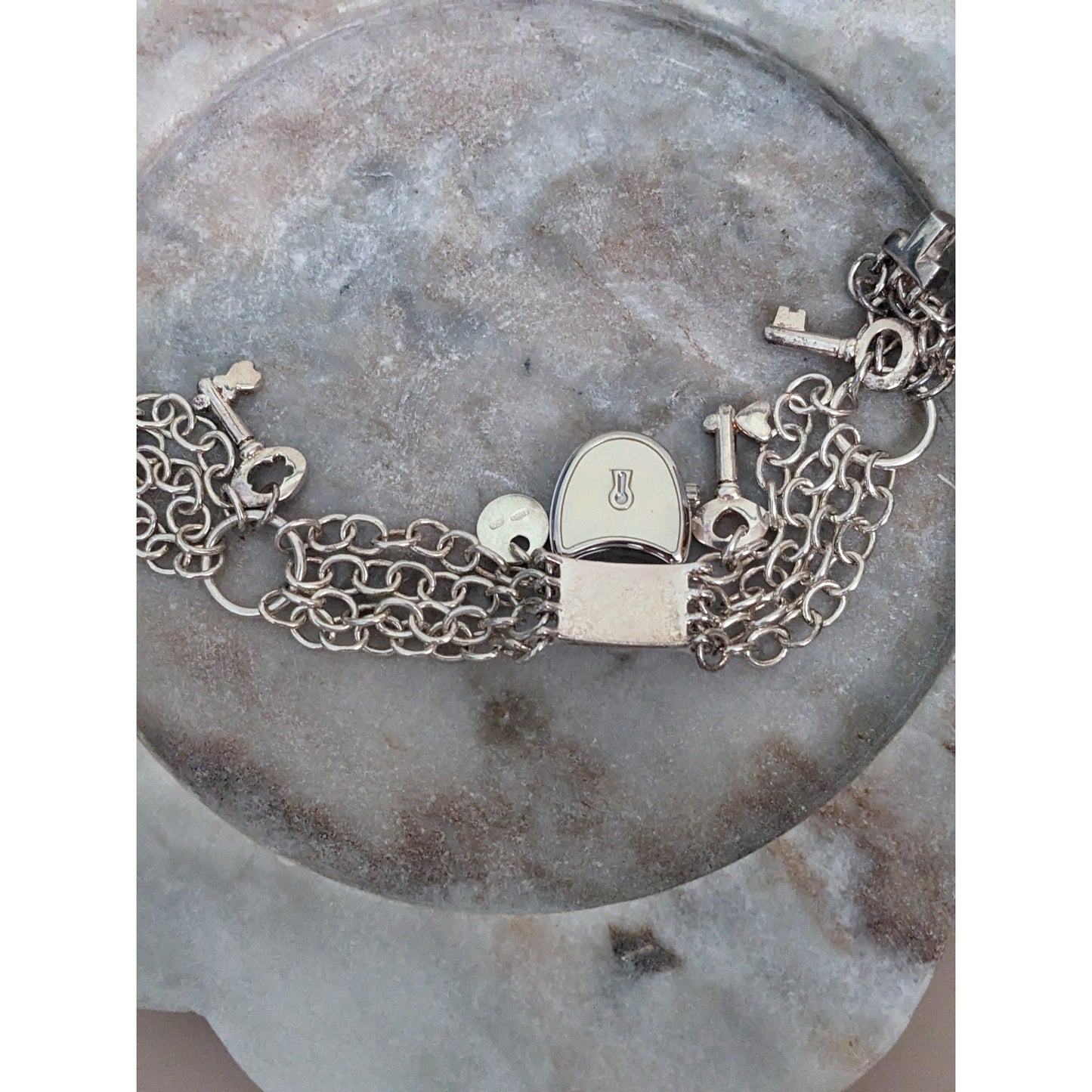 Vintage Andre Mouche Silver Tone Bangle Watch with Blue Floral Enamel Working