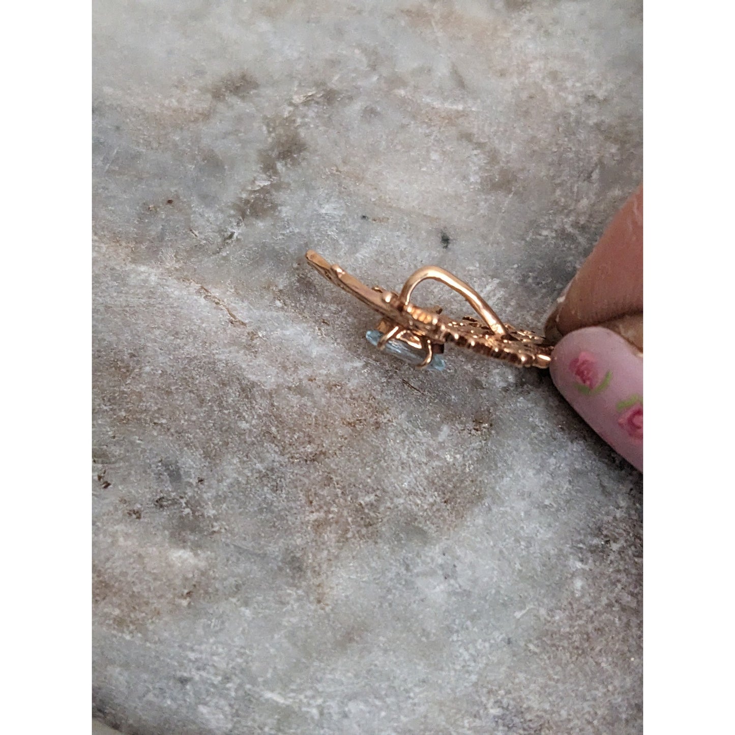 Vintage 14K Gold Modernist Brutalist Pendant with Light Blue Gem