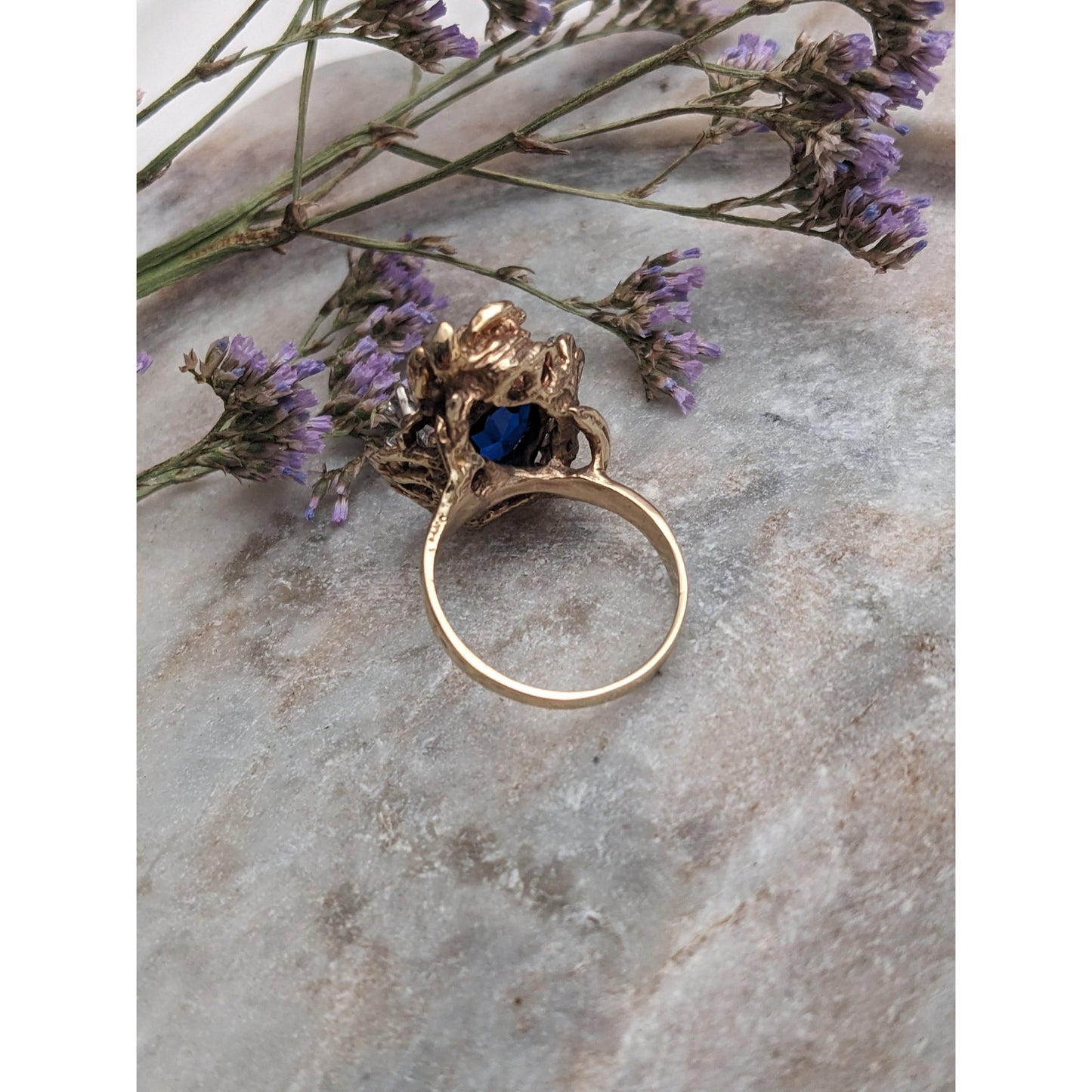 Vintage Sapphire Blue & Diamond Accents 10K Ring Size 6.5US