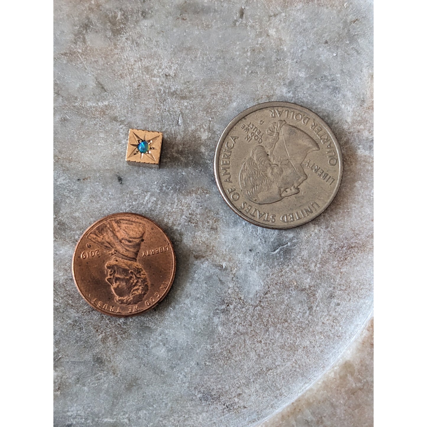 Vintage Unmarked 10k Gold Cube Slider Charm Starburst Set Faux Opal