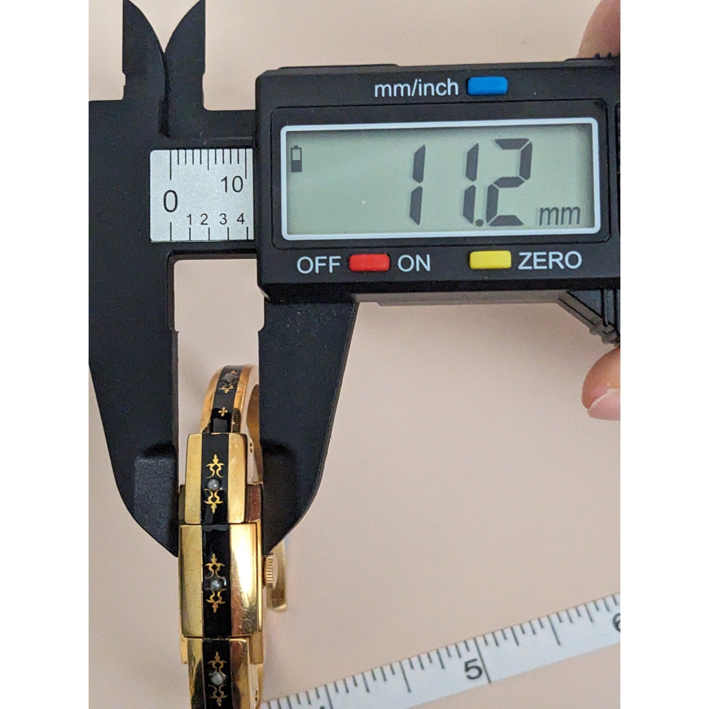 Vintage Andre Mouche Silver Tone Bangle Watch with Blue Floral Enamel Working