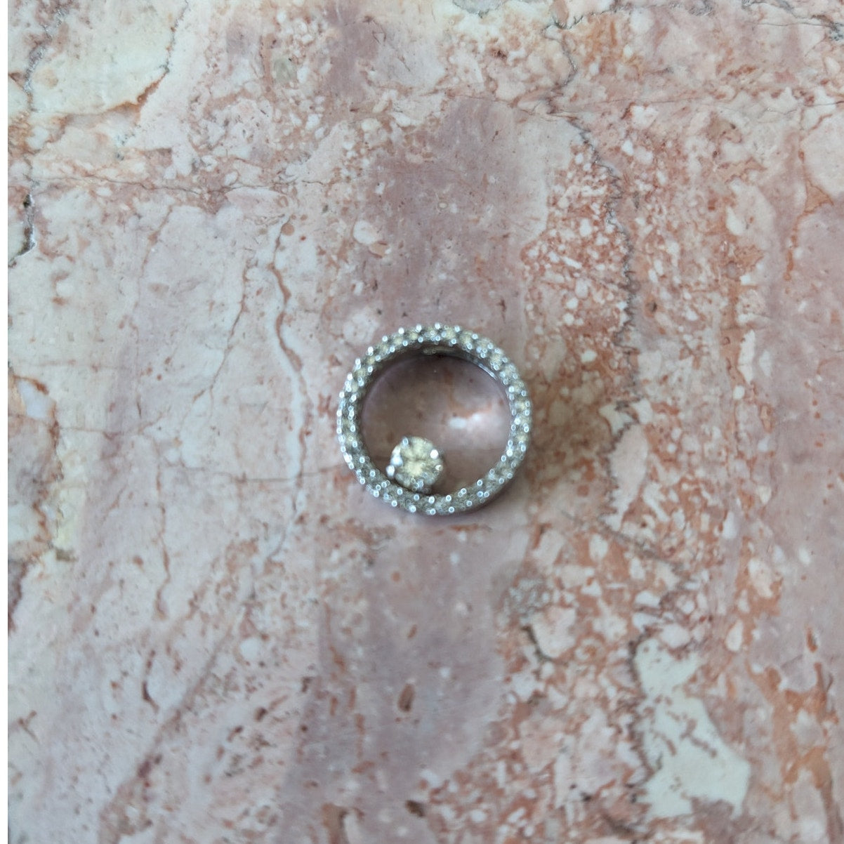 Estate 14k White Gold Circle of Life Pendant Natural Diamonds