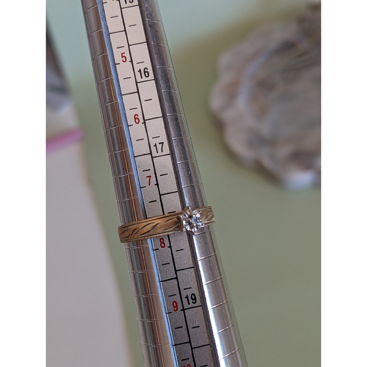 Vintage 14k Yellow Gold Half Etch with Diamond Accent (Small) Ring Size 7.75