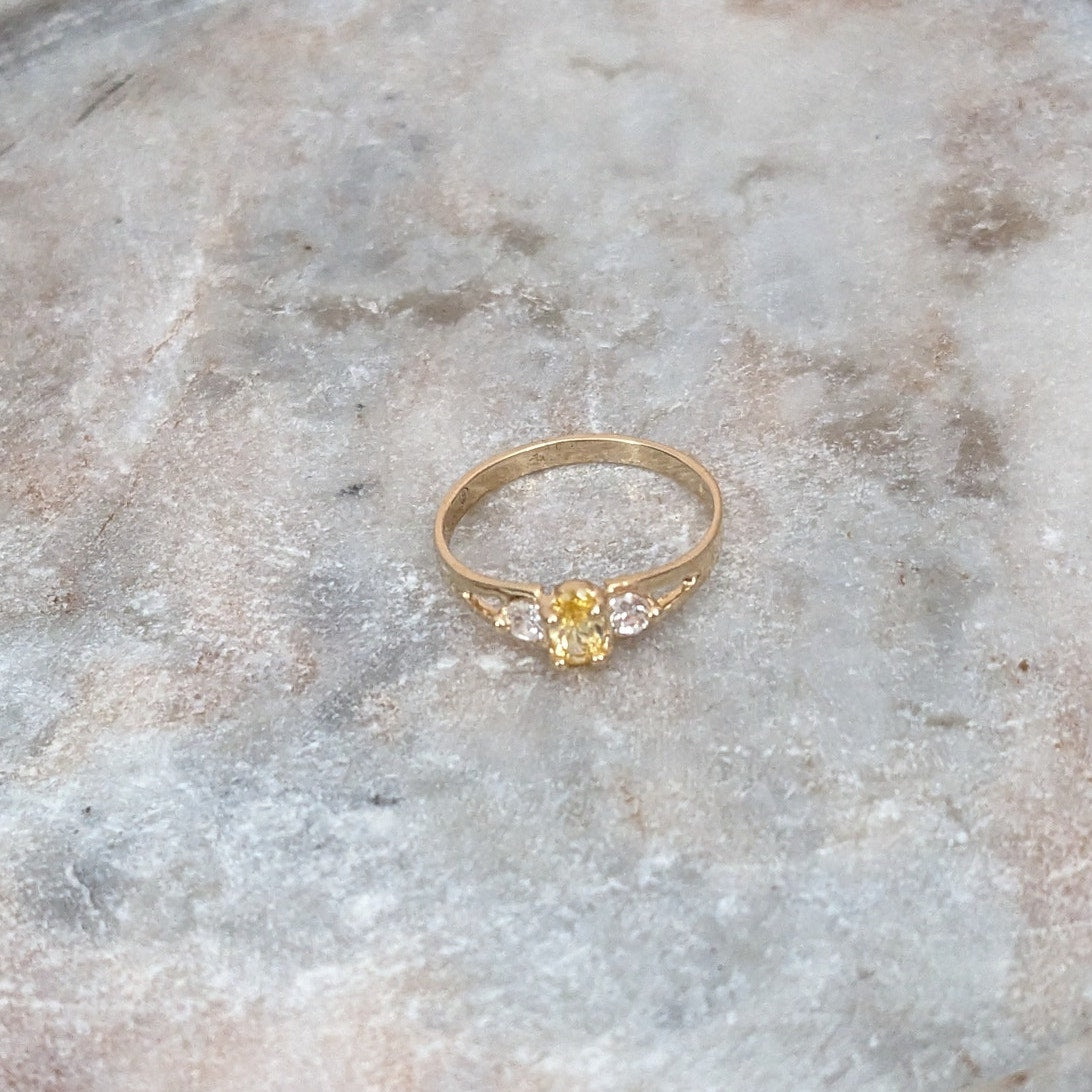 Vintage 14k Gold Mini Dainty Ring with CZ Yellow and White Stones Size 4.5US